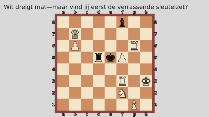 Schaakpuzzel: wit dreigt mat, maar zie jij de verrassende sleutelzet?